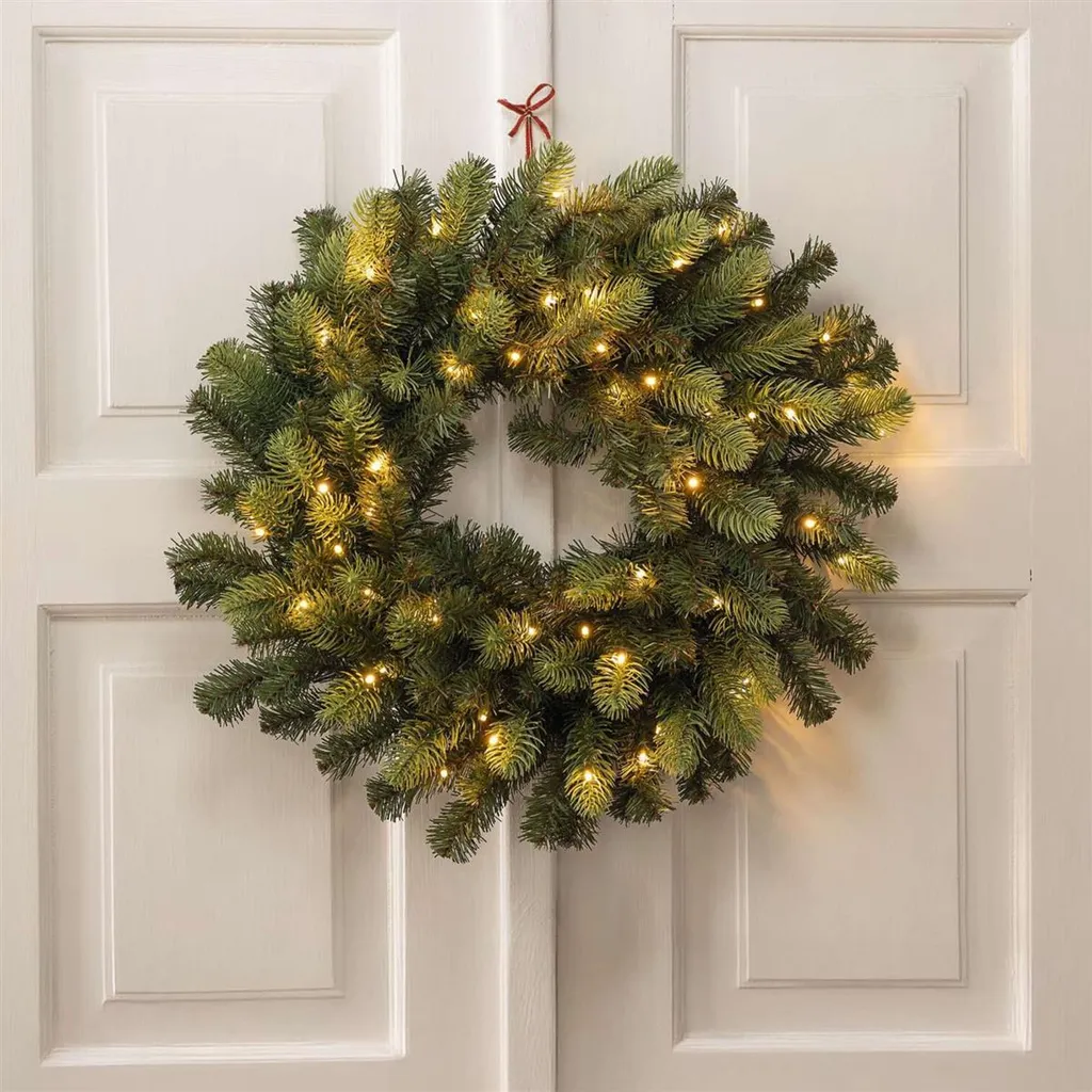 Couronne de porte lumineuse branches de sapin 50cm pour Noël et Hiver