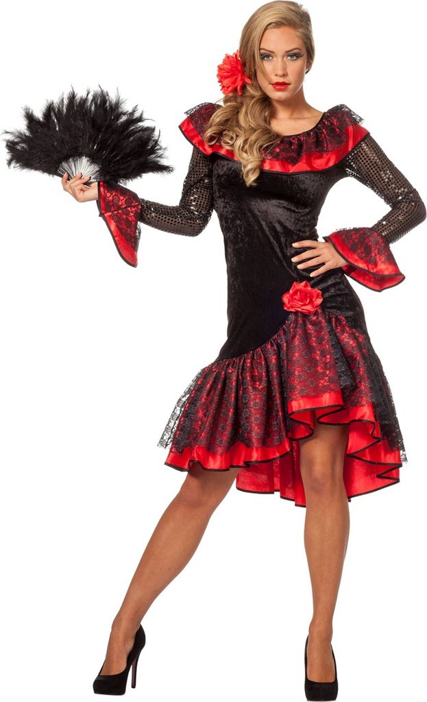 Spanierin "Adelina" Kostüm für Damen | Schwarz Rot - Kleid Produktbild 