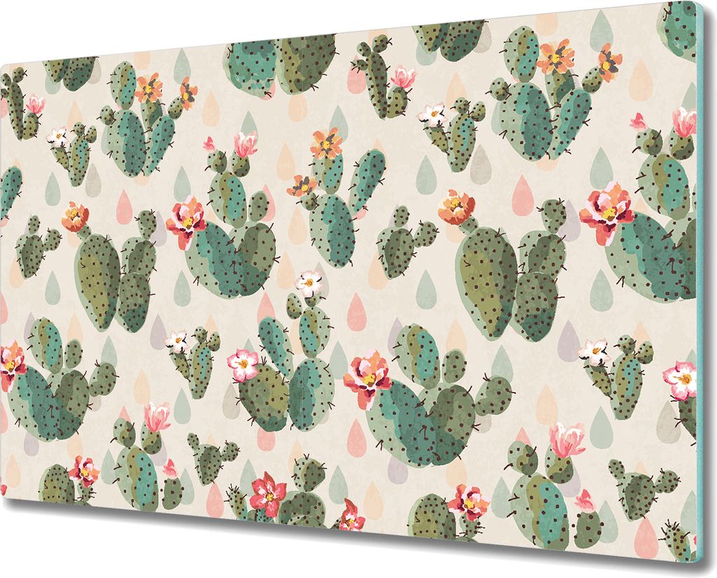 Glas Schneidebrett Herdabdeckplatten Schneideplatten - 80x52 cm - Blühende Kakteen