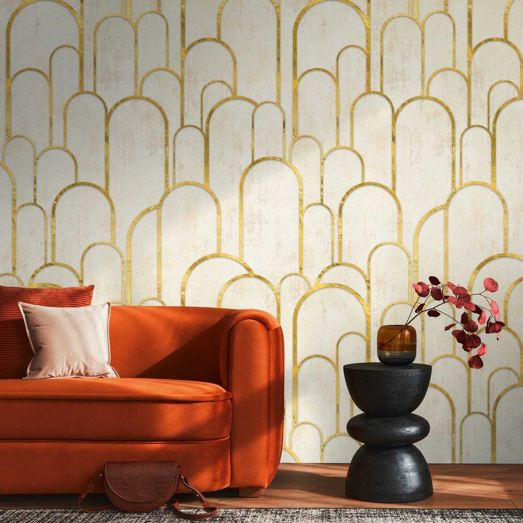 Profhome 398571-GU Fototapete Grafisch matt creme beige gold 1,59 m x 2,8 m