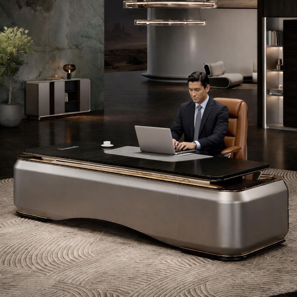 Chefschreibtisch Imperium Nero Deluxe mit Goldakzenten Pro Line