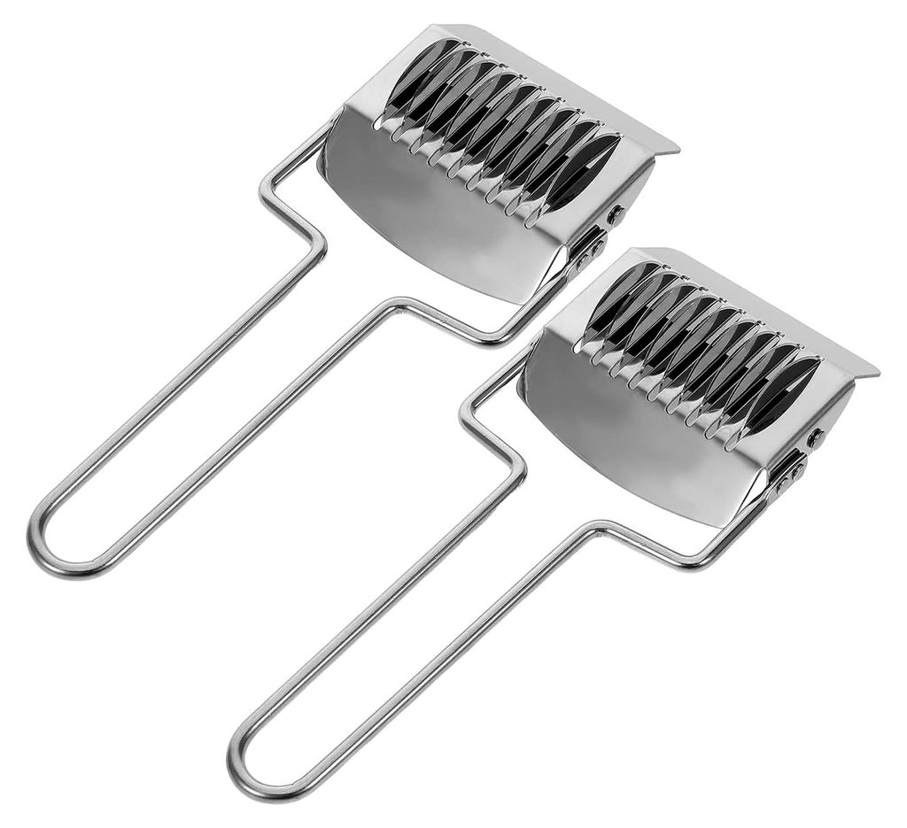 2 Stück manueller Nudelschneider aus Edelstahl – Spaghettimesser mit Rollschneider für Teig und Frühlingszwiebeln, kompakt und platzsparend