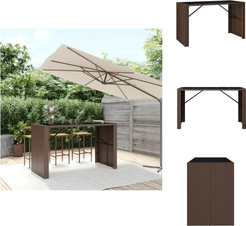 Table de bar en verre vidaXL 185x80x110 cm en polyrotin marron robuste