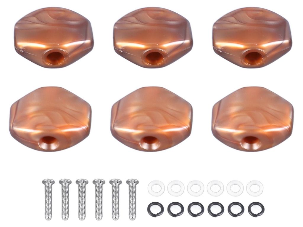 6 Stück Gitarren-Stimmwirbelkappen, Kunststoff-Mechanikknöpfe, Ersatzkappen, braun