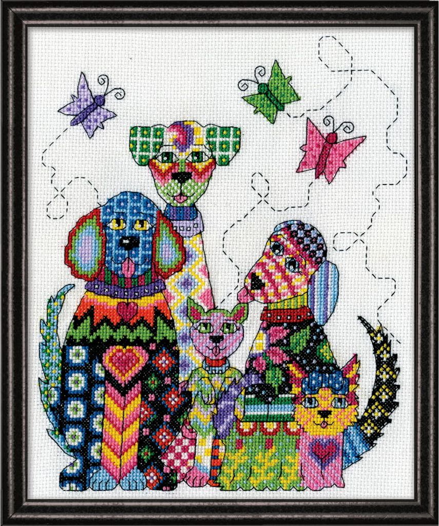Design Works Kreuzstich Stickpackung "Patchwork-Hunde", Zählmuster, 20x25cm