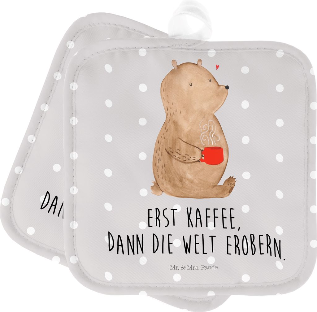 Mr. & Mrs. Panda Topfuntersetzer Bär Kaffee - Grau Pastell - Geschenk, Welt Retten, Bären, Coffee, Topflappen, Set, topfhalter, Topflappenset, Gu...