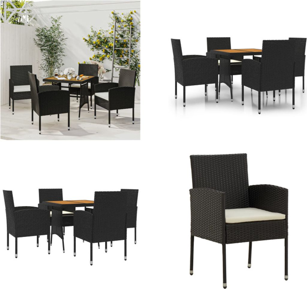 vidaXL 5 tlg. Garten Essgruppe Poly Rattan Schwarz - Garten Essgruppe - Garten Essgruppen - Essgruppe Terrasse - Outdoor Essgruppe