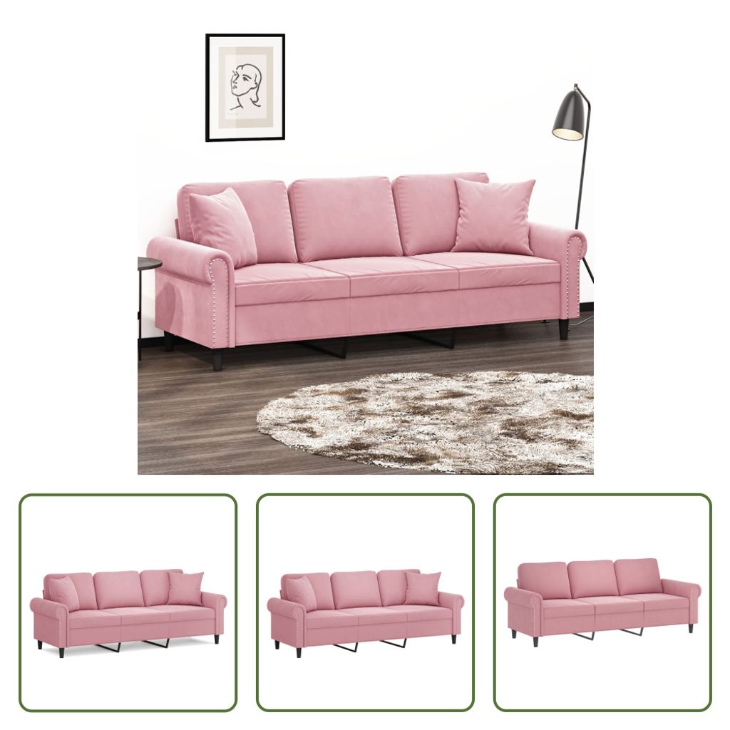 The Living Store 3-Sitzer-Sofa mit Zierkissen Rosa 180 cm Samt