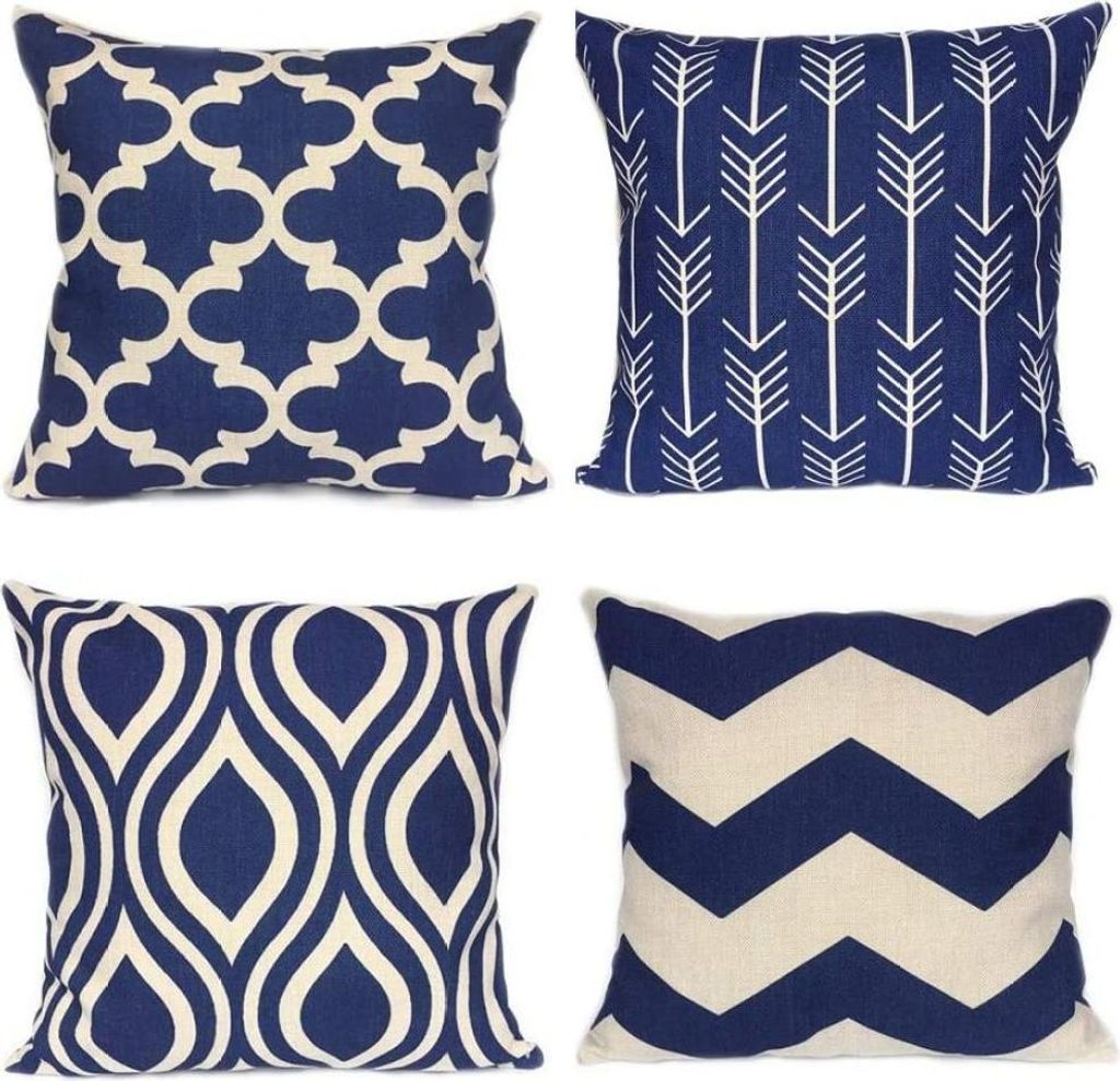 Geometrische Kissenbezüge, marineblau, für Sofa und Couch, 4er-Set, Baumwoll-Leinen, 45 x 45 cm