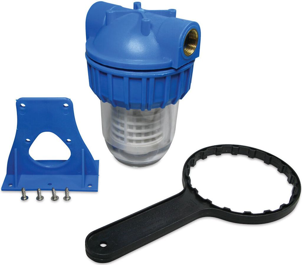 Hydro-S Kunststoff-Wasserfilter 5" klein - 60 micron, IG 1 Zoll, Schlüssel und Halterung