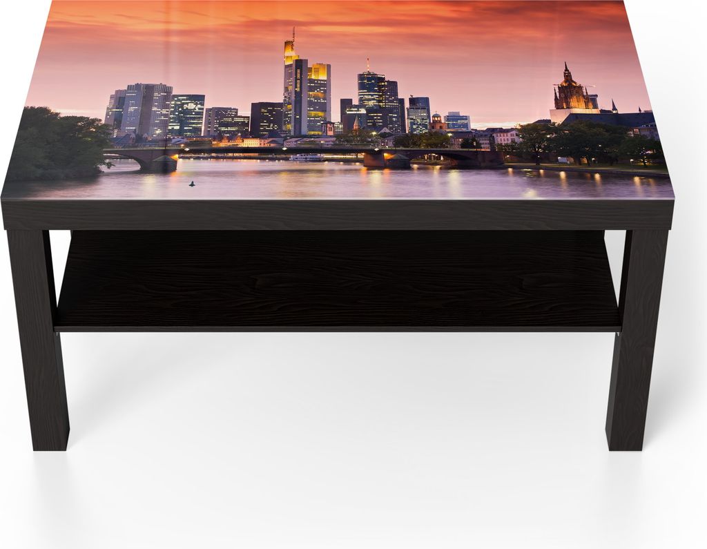 DEQORI Couchtisch 90x55 cm Schwarz 'Frankfurt im Abendglanz' Glas Beistelltisch Glastisch modern