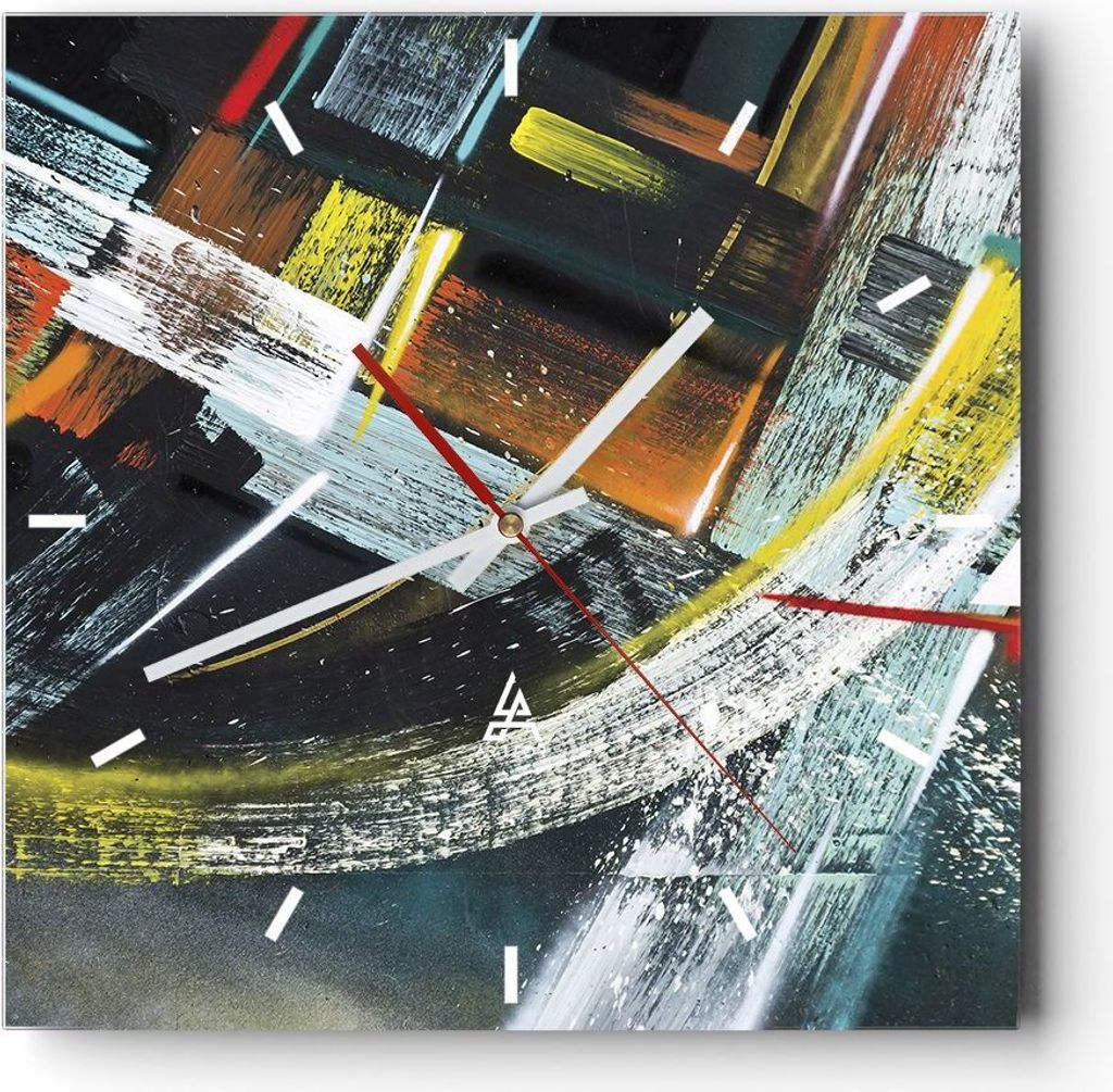 Wanduhr - Quadrat - Glasuhr - Abstraktion Graffiti Bunt - 30x30cm - Schleichendes Uhrwerk - Lautlos - zum Aufhängen bereit - Dekoration Modern - W...