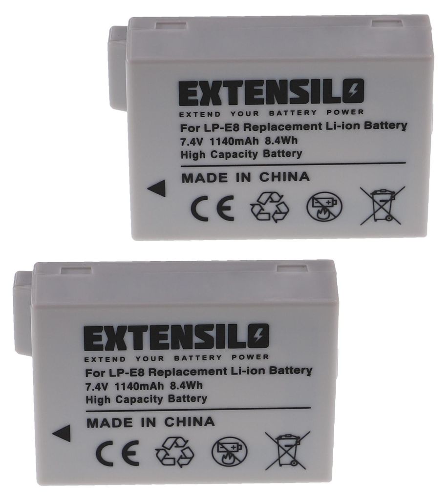 EXTENSILO 2x Akku kompatibel mit Canon EOS 600D, Kiss X6i, 650D, Rebel T2i, 700D, Kiss X5, 550D, Kiss X4, Kiss X7i Kamera (1140 mAh, 7,4 V, Li-Ion)