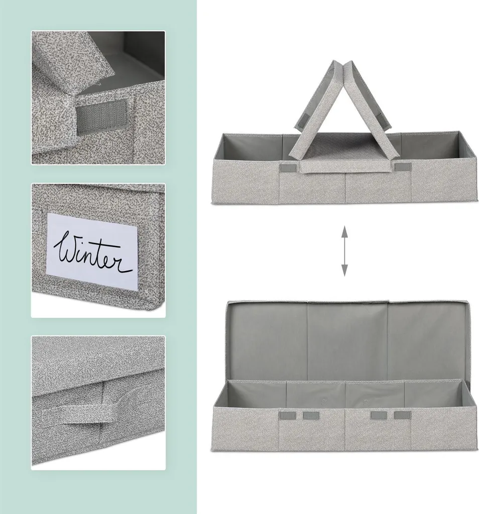 Rangement sous le lit lot de 2 : Commode souple avec couvercle gris clair - 6