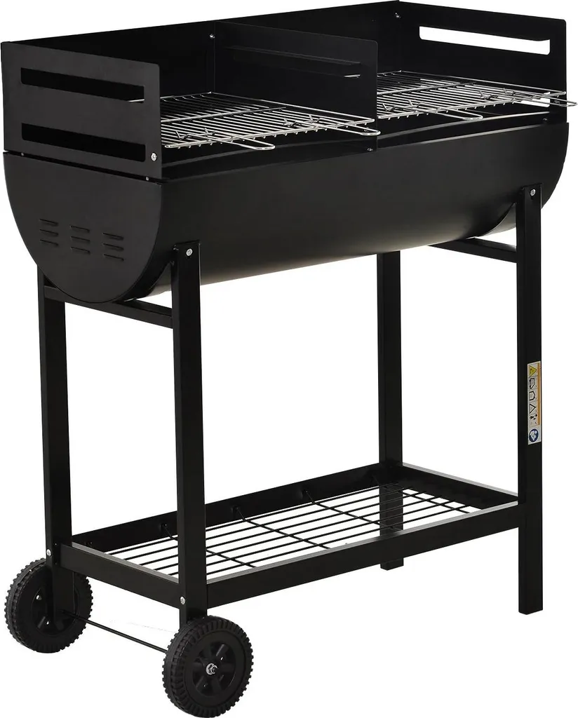 Barbecue charbon réglable en hauteur avec roulettes et chariot en acier