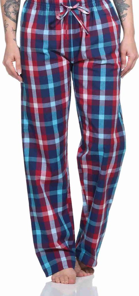 Damen Schlafanzug Hose lang gewebt aus Baumwolle – ideal zum relaxen ; rot , 40-42