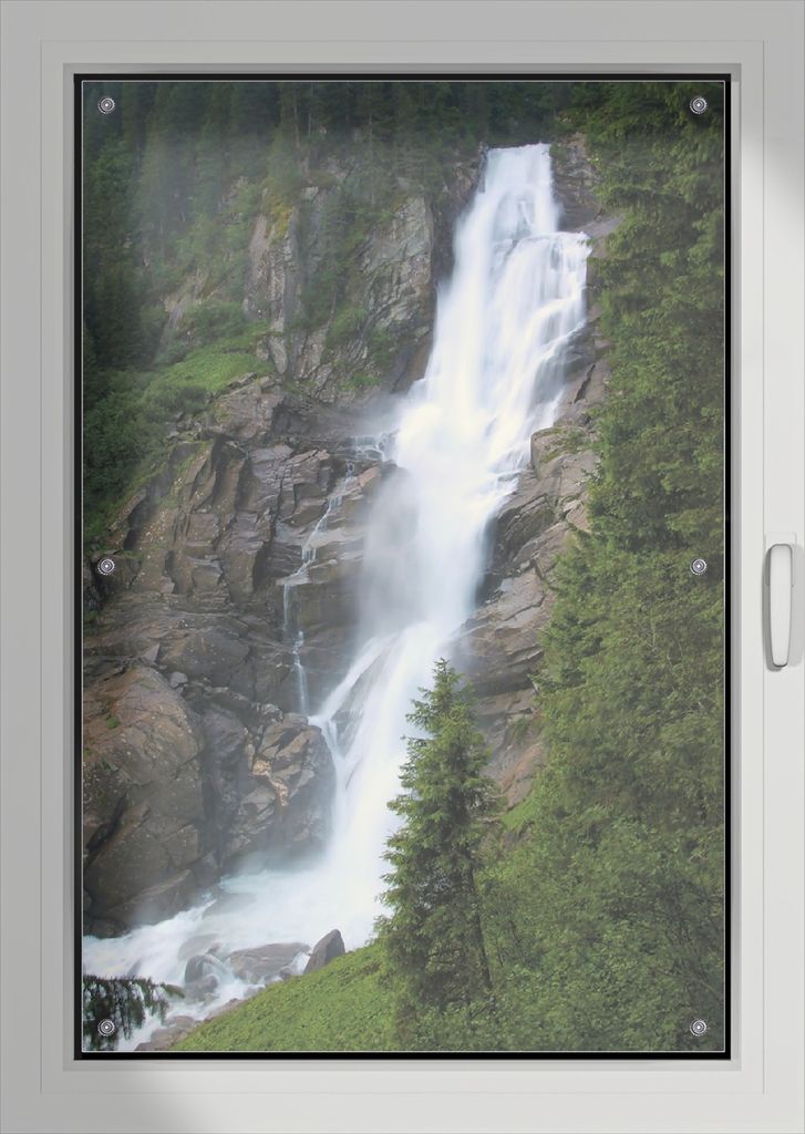 Wallario Lichtschutzbild, Dekorativer Sichtschutz Sonnenschutz 76 x 115 cm mit Motiv: Wasserfall - Verdunklung ohne Bohren