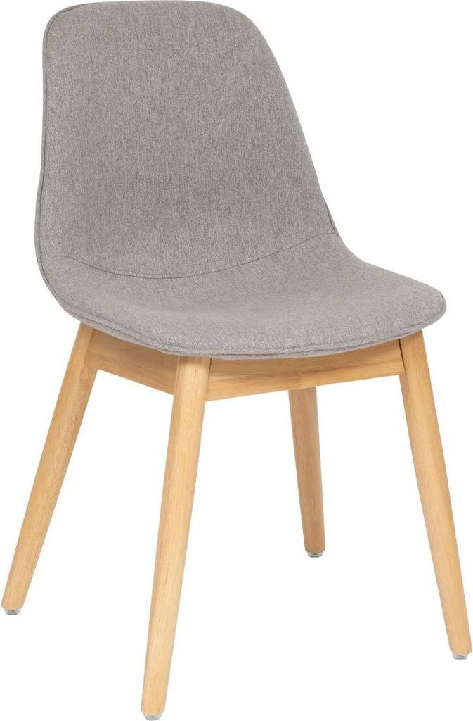 A single gray upholstered chair with light wood legs, shown against a white background.