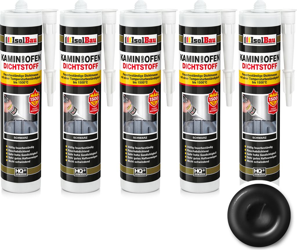 Isolbau Kamin & Ofen Dichtstoff - 5 x 300 ml, Feuerbeständige Dichtmasse bis 1500 °C - Für Reparatur & Füllung von Rissen in Kaminen & Öfen - ...