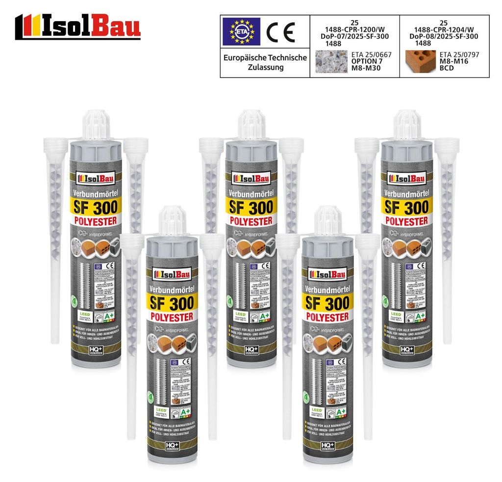 Isolbau SF 300 Verbundmörtel 5 x 300 ml + 10 x Statikmischer Injektionsmörtel Klebemörtel