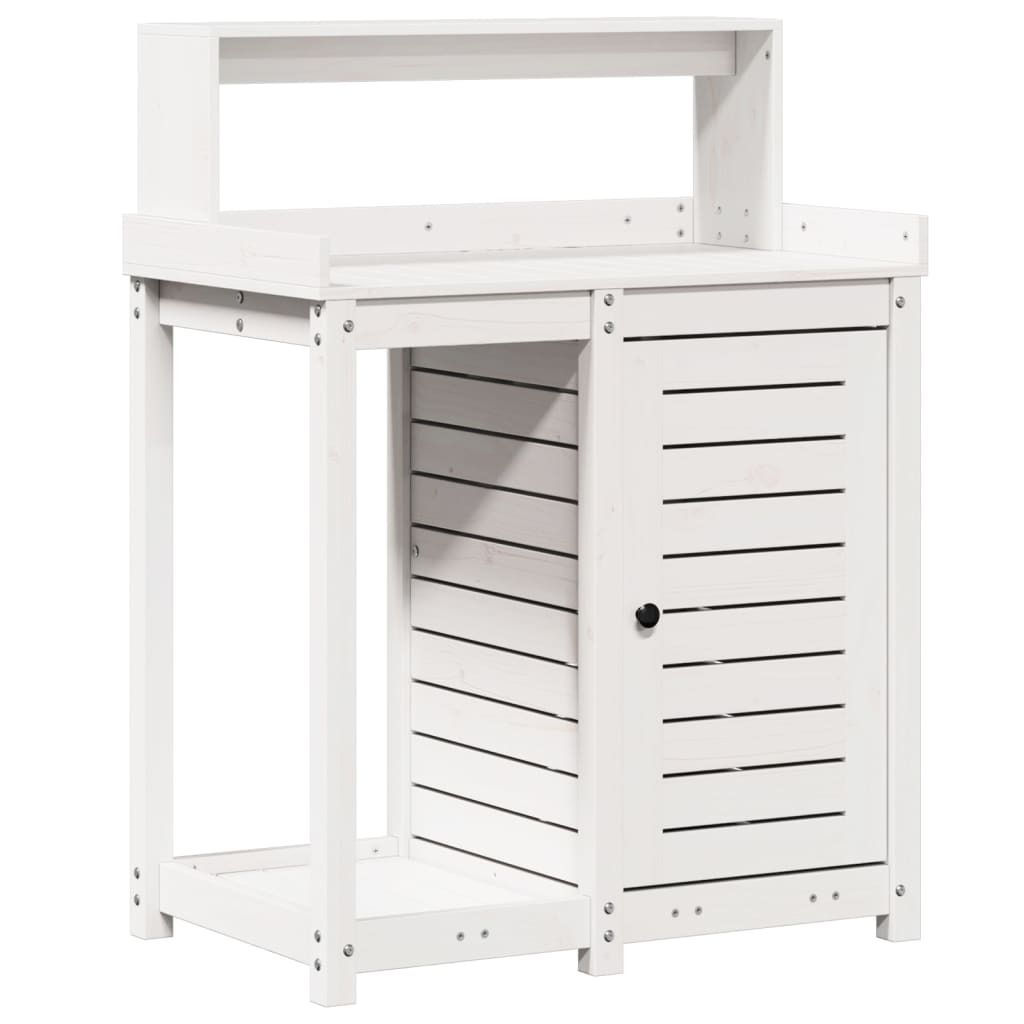 Pflanztisch mit Ablagen Weiß 82,5x50x109,5 cm Massivholz Produktbild 