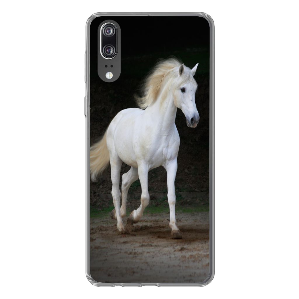 MuchoWow Handyhülle Schutzhülle Hülle für Huawei P20 Pferde - Sand - Dunkel Silikon Softcase Handy Hülle - Hardcover