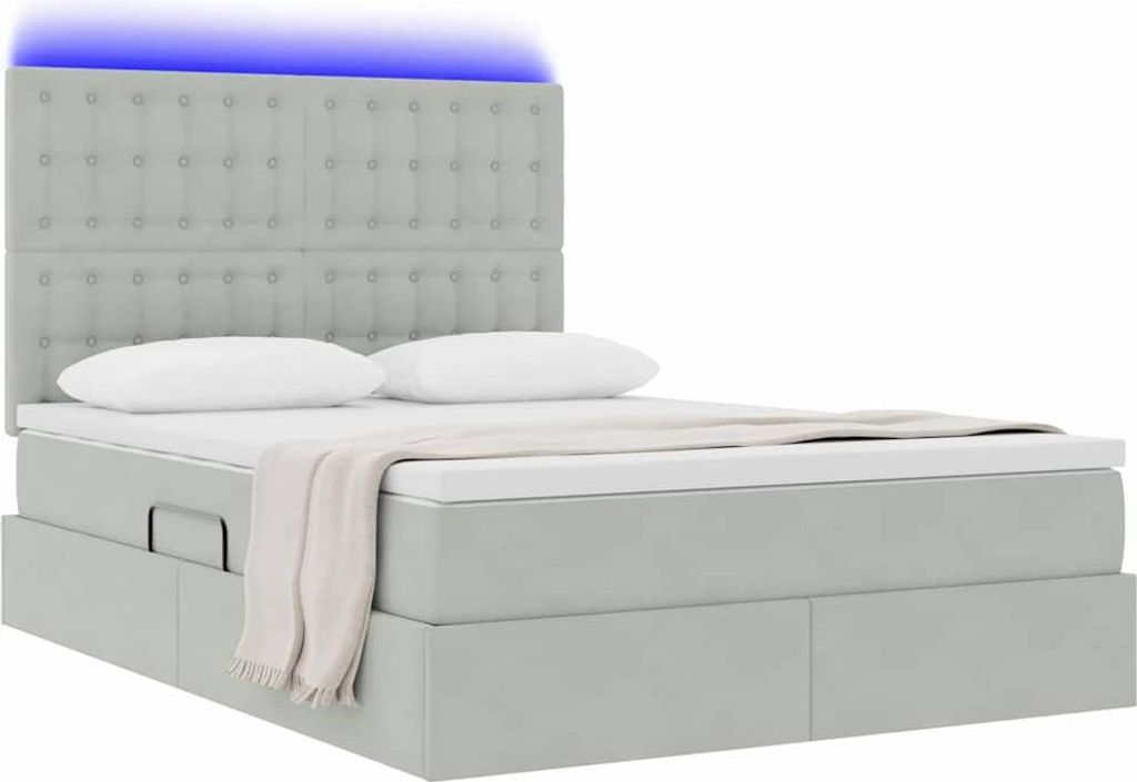 SYFAX Bett mit LED-Lichtleisten Hellgrau 140 x 200 cm Samt