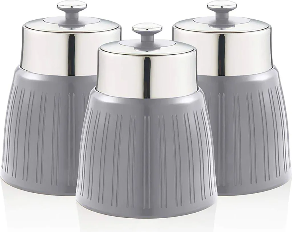 Cucina Vintage con Swan: Set 3 Barattoli Grigio 1,2L Ermetici