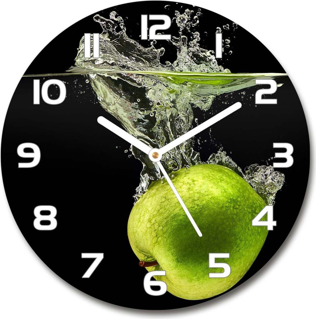 Wanduhr aus Glas 30fi Glasbild Glasuhr Gehärtetes Glas - weisse-zeiger - Green apples