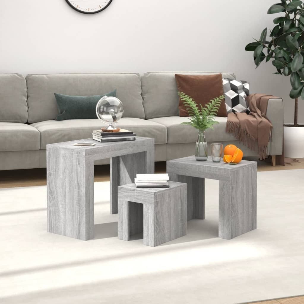 Maison Exclusive - Satztische 3 Stk. Grau Sonoma Holzwerkstoff