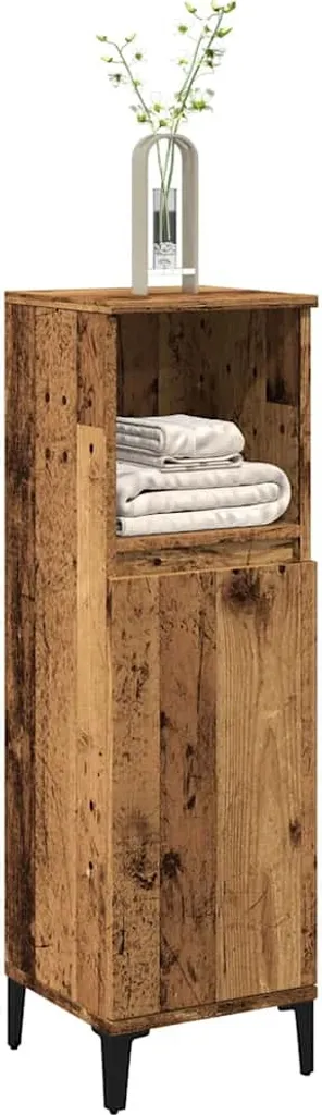 Colonna Bagno Effetto Legno Vecchio 30x30x100 cm Mobile Contenitore - 2