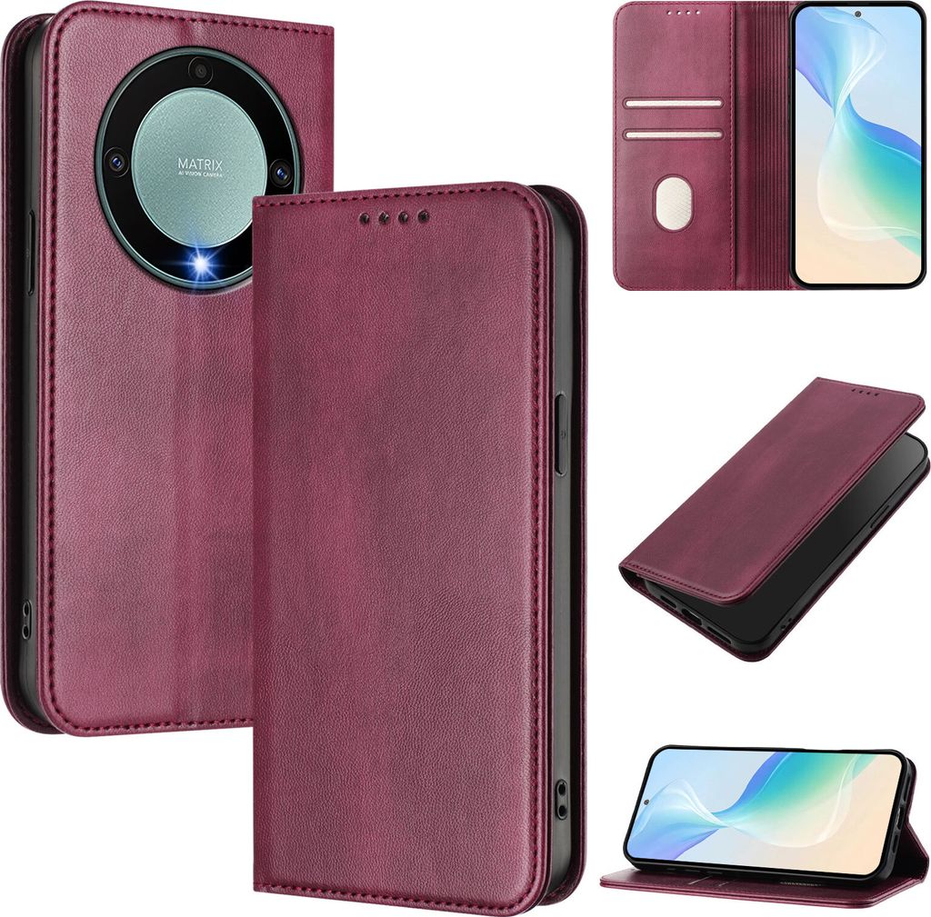 Handyhülle für Honor X9A / Magic5 Lite, Vintage Leder RFID Schutz Kartenfach Standfunktion Magnetische Klapphülle Rot