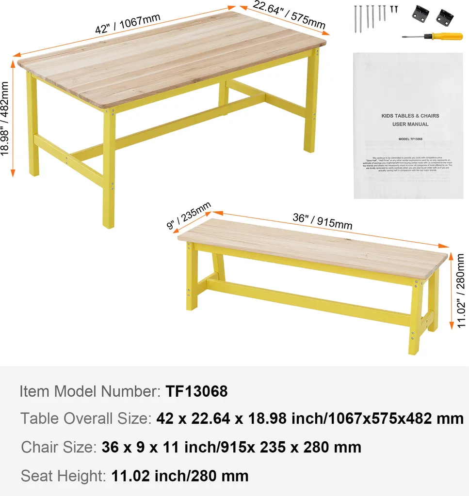 Table Enfant en Bois avec Bancs Robustes - Ensemble 3 Pièces Multi-activités