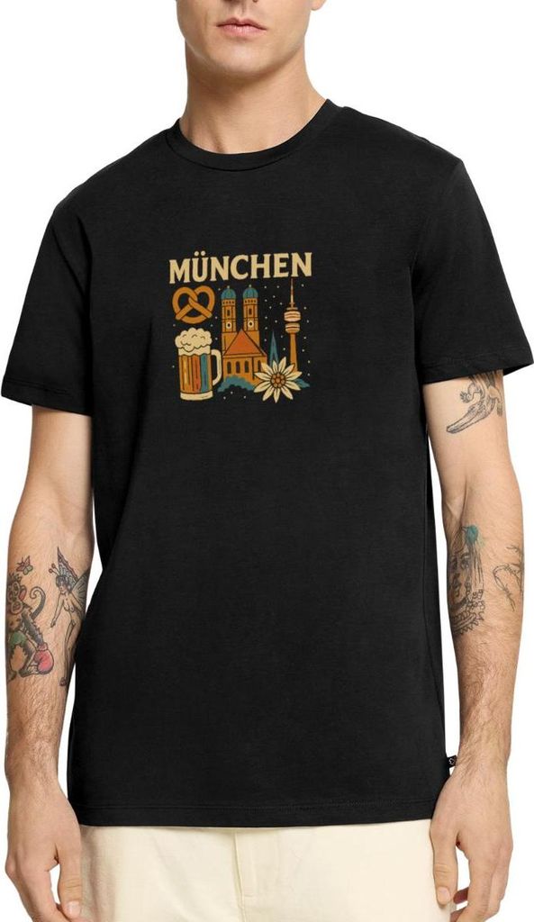 Spreadshirt München Bayern Edelweiss Brezn Bierkrug Männer Premium T-Shirt, 5XL, Schwarz