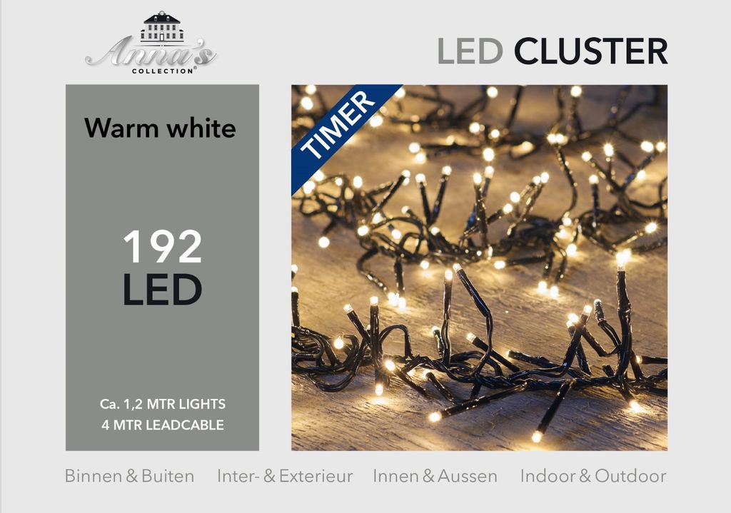Clusterbeleuchtung 192 Lichter warmweiß 1,2 Meter Produktbild 