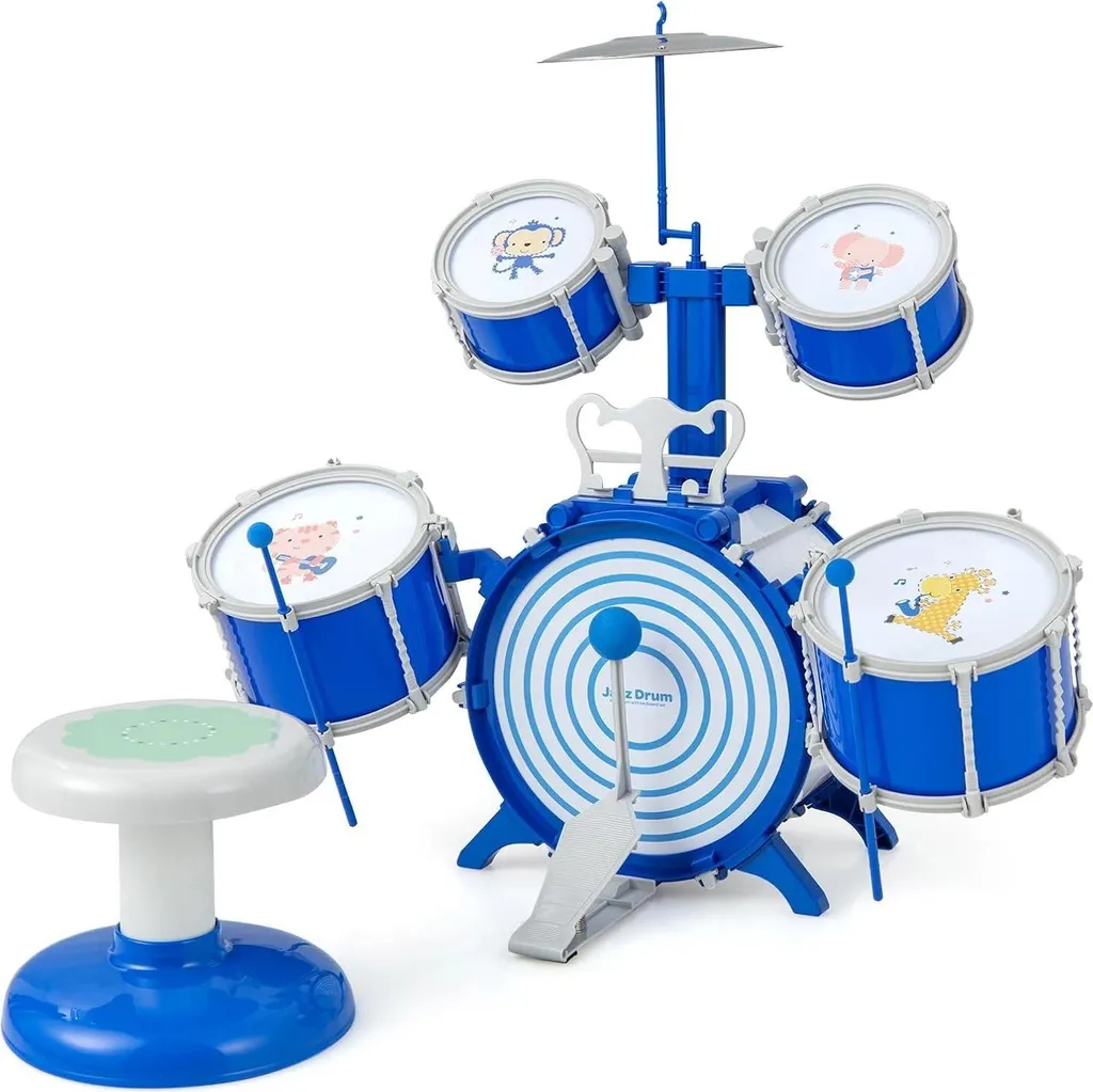 Instrument de musique pour enfant de 3 à 6 ans - Batterie complète bleue