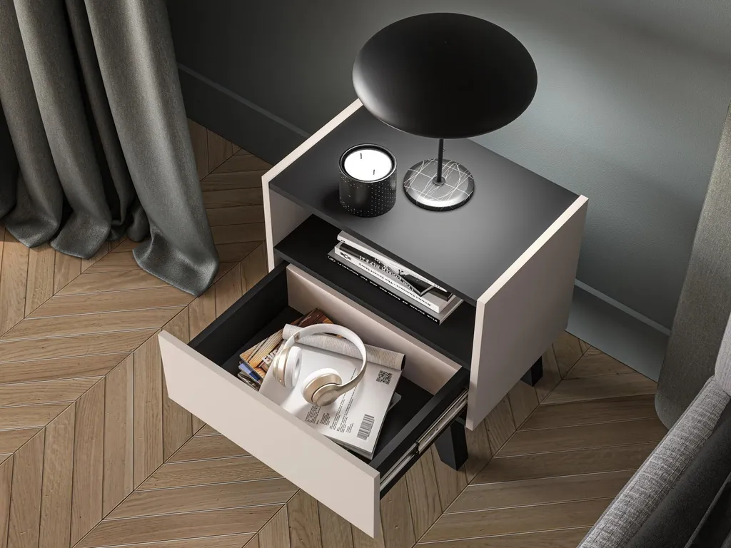 Table de Nuit 50cm Beige et Noir Freshion - Structure Robuste et Design