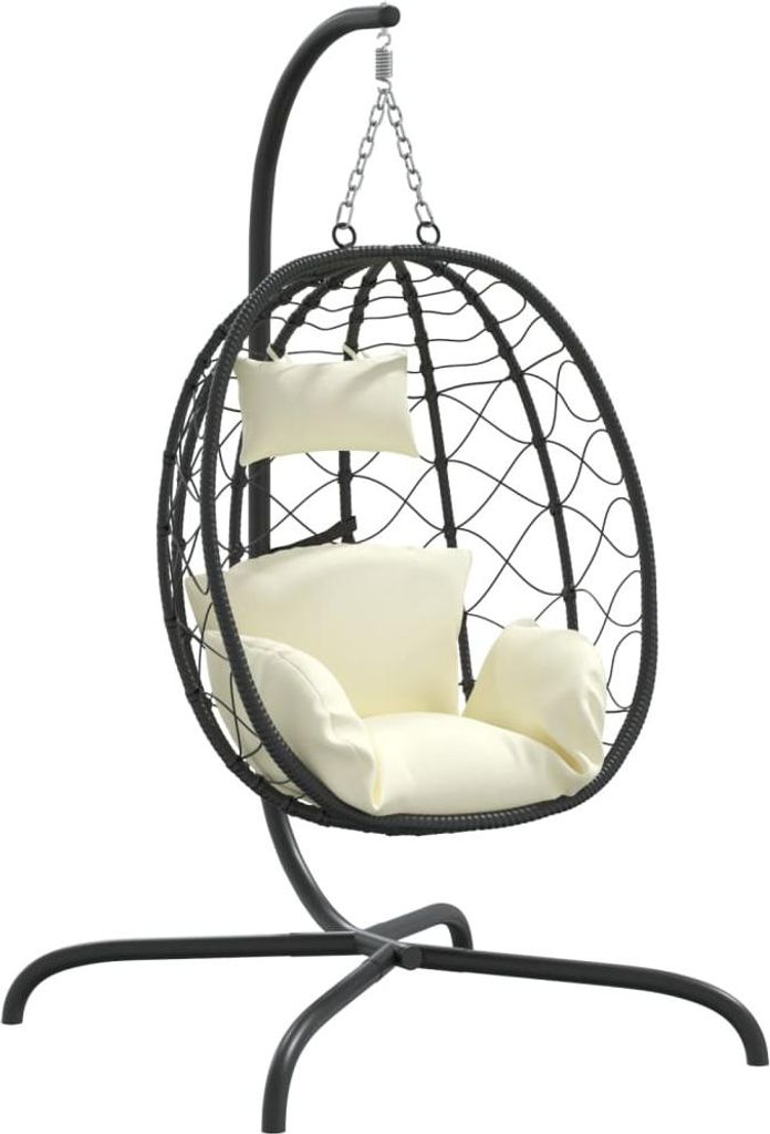vidaXL Hängesessel mit Kissen Cremeweiß Poly Rattan & Stahl