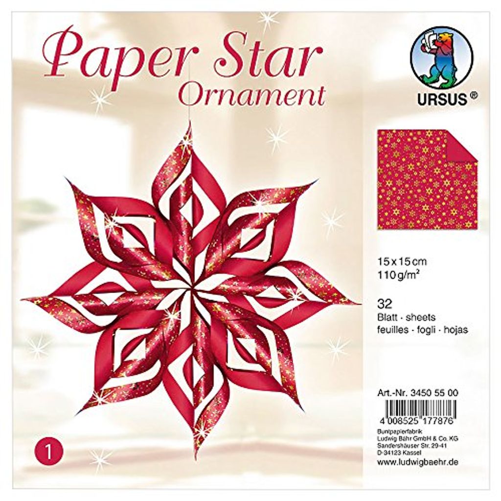 URSUS Designsterne Paper Stars "Ornament", rot Produktbild 