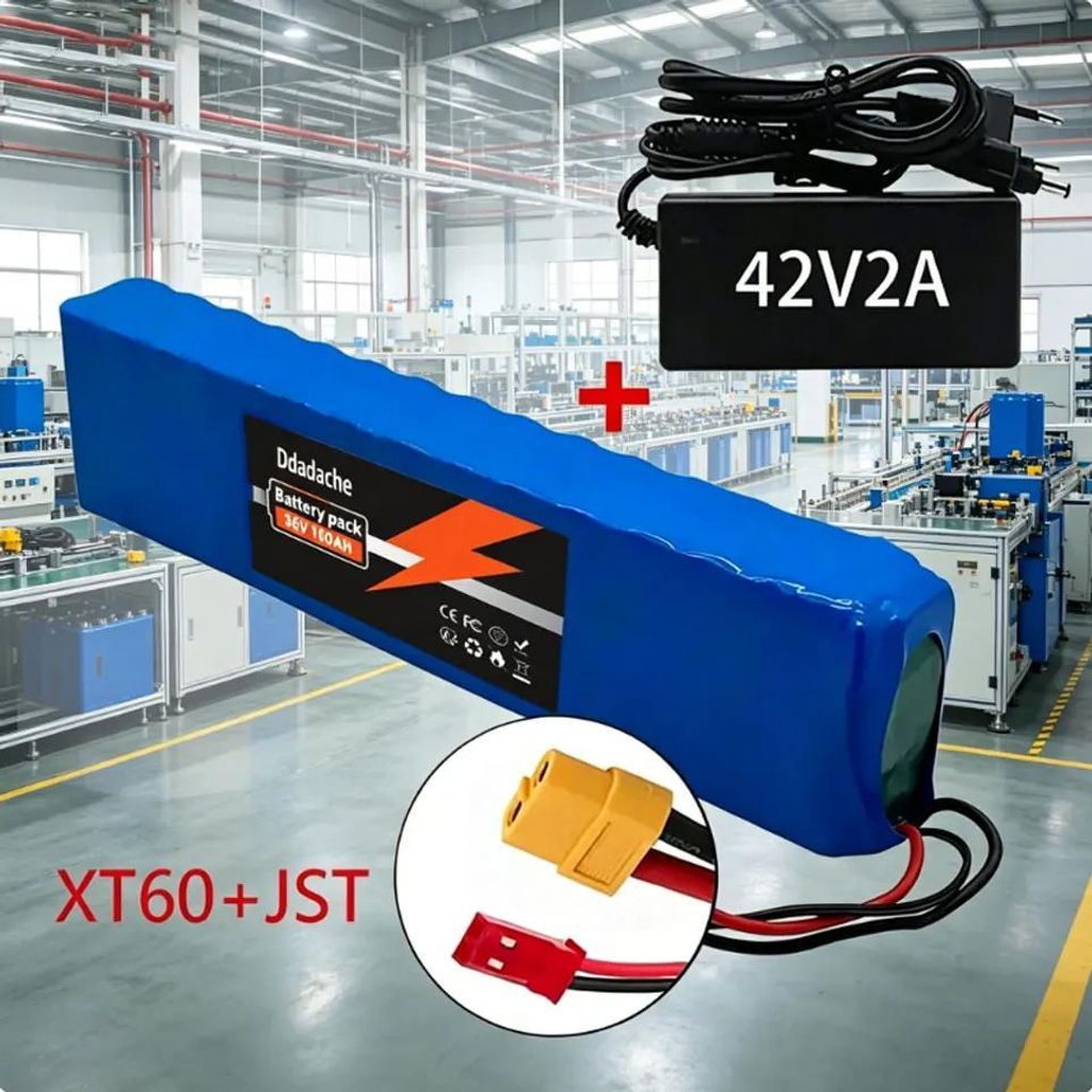 36V 100Ah Lithium-Ionen Akkupack - 10S3P E-Scooter Akku - Wiederaufladbar - Mit BMS - Für 150–500W Motor - XT60 auf JST Stecker - Mit Ladegerät