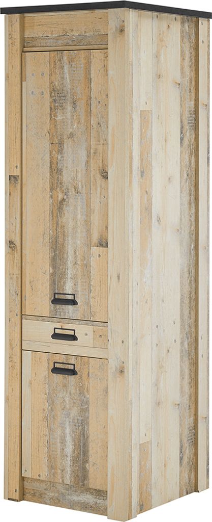 Stauraumschrank inkl. Softclose-Funktion SHELTON-61 in Old Style hell Nb. mit anthrazit, B/H/T: ca. 62/201/64 cm