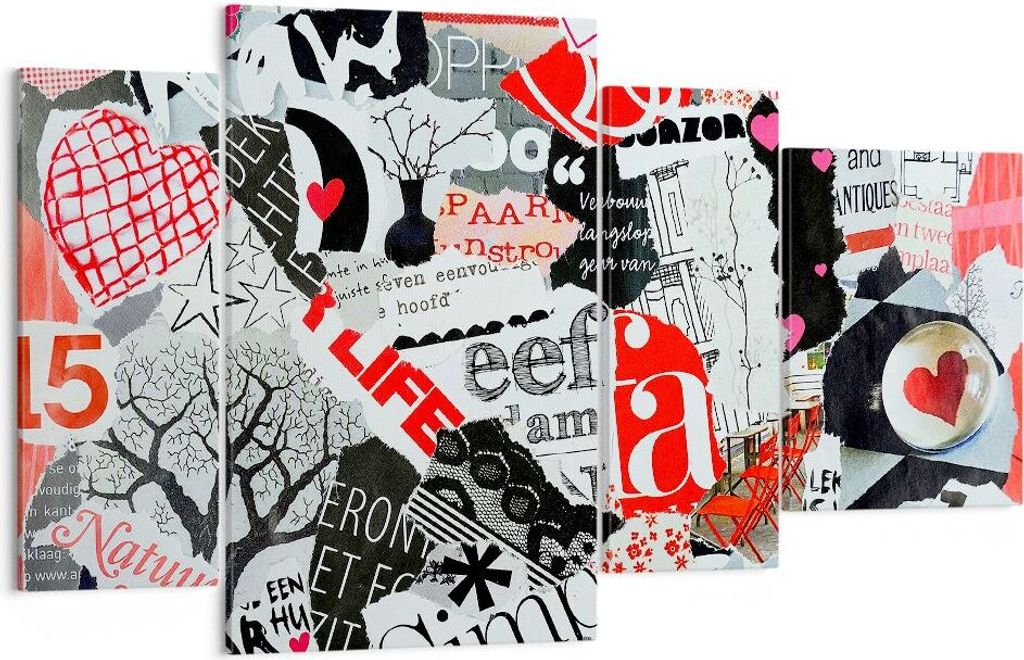 Bild auf Leinwand - Leinwandbild - Worte Muster Herzen Magazin - 120x70cm - Wand Bild - Wanddeko - Leinwanddruck - Bilder - Kunstdruck - Wanddekora...