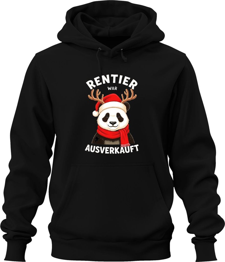 Rentier war t Panda Weihnachten lustig Geschenk Winter Uni Hoodie Kapuzenpullover, Schwarz, S