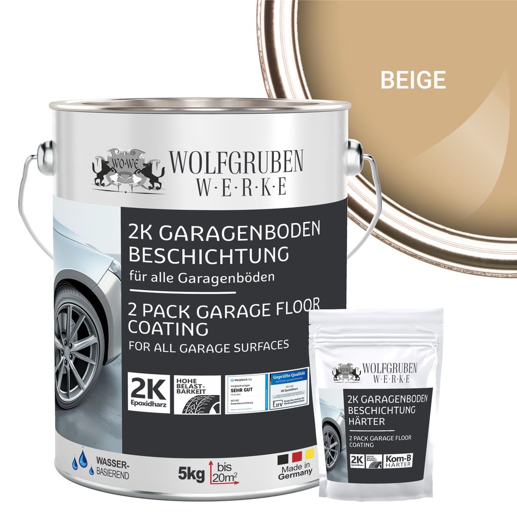 2K Garagenbodenbeschichtung Garagenfarbe Garagenbodenfarbe Epoxidharz Bodenbeschichtung für Garage Werkstatt Keller - Beige l 5kg