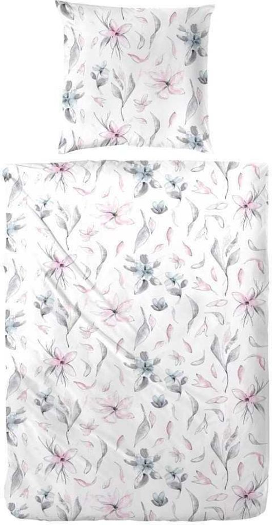 Hahn Seersucker Bettwäsche Blumenmuster Weiß 100% Baumwolle Reißverschluss Bettbezug Kissenbezug Bettgarnitur Bettwäsche-Set 155x220 cm Weiß