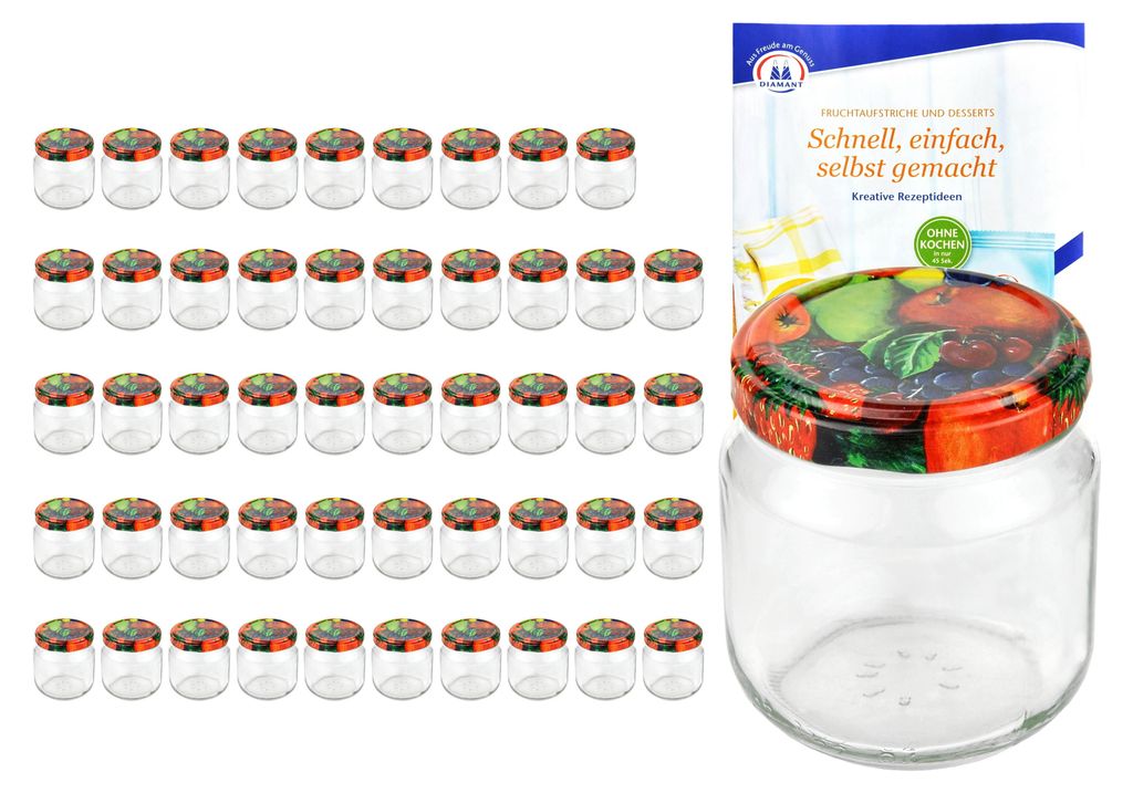 sada 50 kulatých skleněných dóz s víčkem na ovoce o objemu Obrázek produktu 