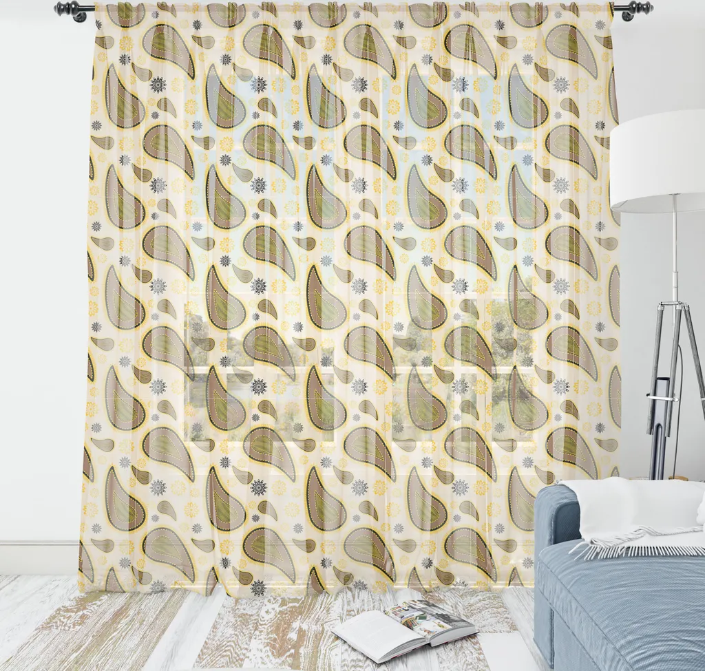 Tapisserie satinée beige caramel motifs orientaux floraux XXL 274cm