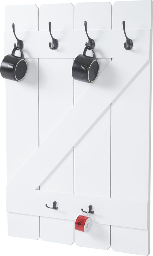 Tassenhalter HWC-D13, Hängeregal Tassenbrett Wandboard, 6 Haken 91x60cm weiß lackiert