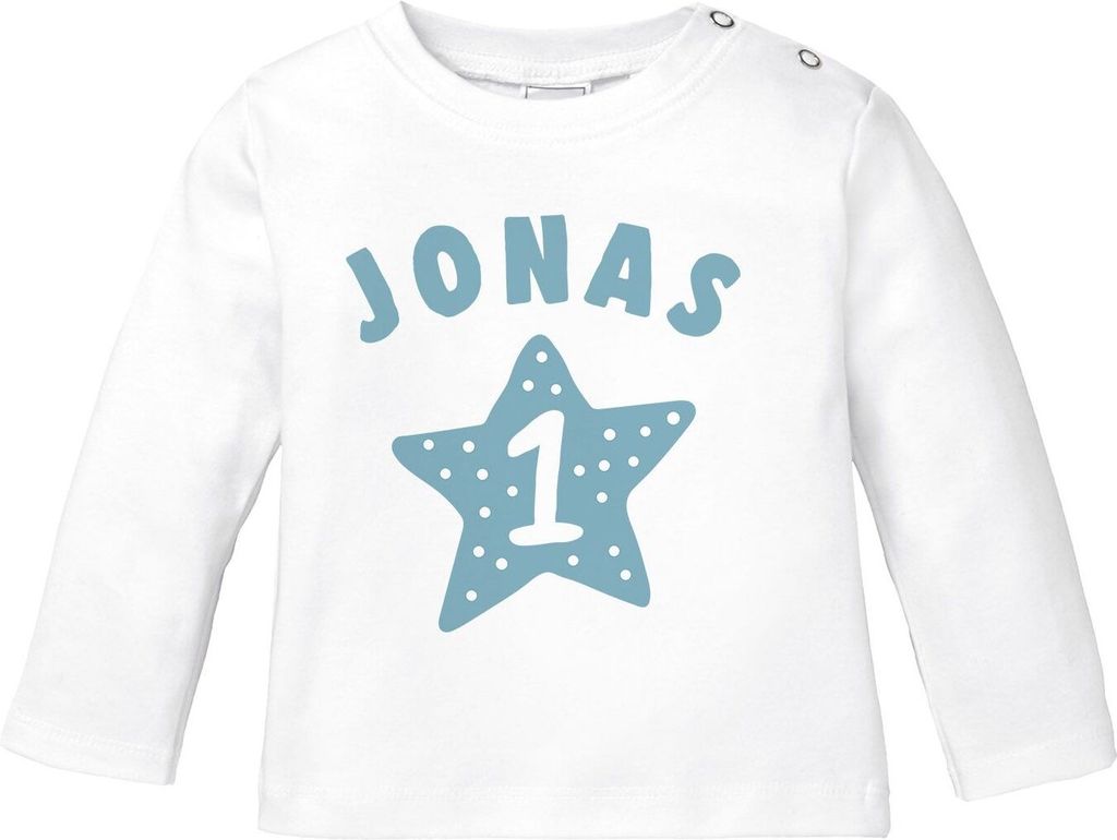 Baby Langarmshirt mit Name und Zahl 1 zum ersten Geburtstag Motiv Stern Geburtstagsshirt Junge/Mädchen SpecialMe Jungen weiß 68/74 (4-9 Monate)