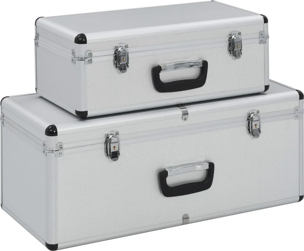 Malle de rangement en aluminium argenté lot de 2 boîtes The Living Store